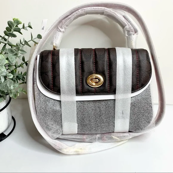 Coach Marlie Top Handle Satchel In Signature Canvas Handbag Bag Brown Red - Picture 4 of 13